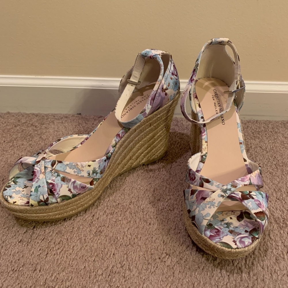 Christian Siriano for Payless Size 11 Floral Wedge Heel Blue Purple NIB